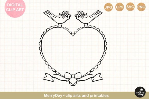 Download Love Birds Heart Frame Line Art - Line art Collection