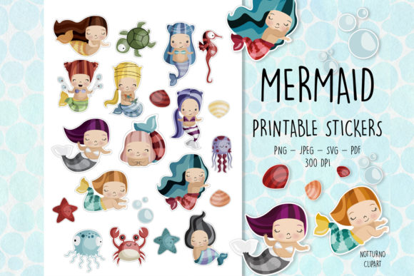 Download Mermaid Printable Stickers | Set of 21 - Stickers Collection