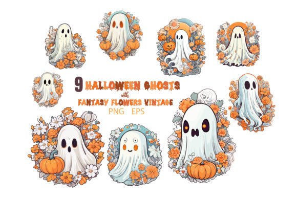 Download Halloween Ghost Stickers, Vintage Flower - Stickers Collection