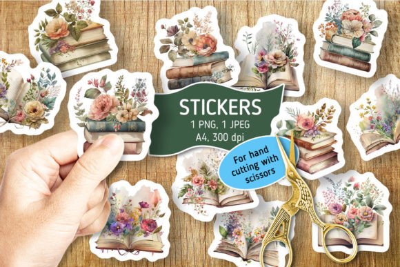 Download Vintage Floral Books Stickers - Stickers Collection