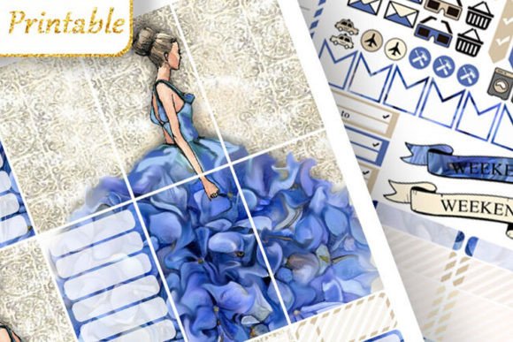Download Planner Stickers Blue Dress Flower Girl - Stickers Collection