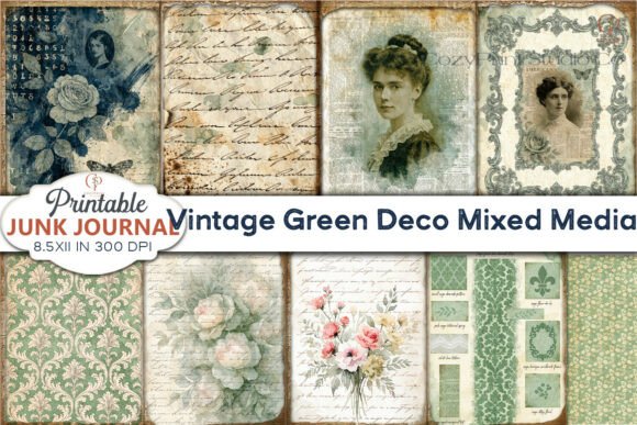 Download Vintage Green Deco Mixed Media Junk Jour - Vintage Collection