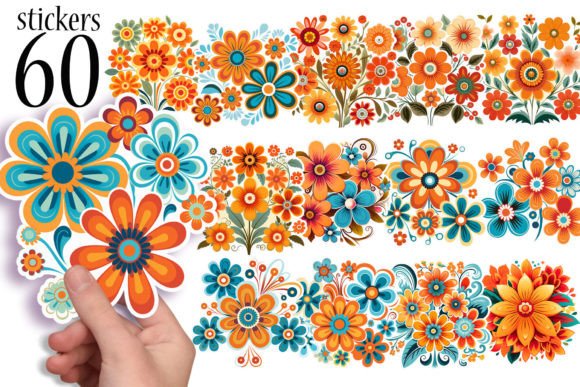 Download Retro Flower Stickers - Stickers Collection
