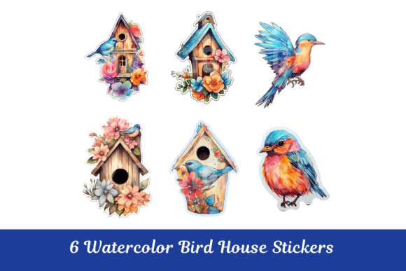 Download Watercolor Bird House Stickers - Stickers Collection