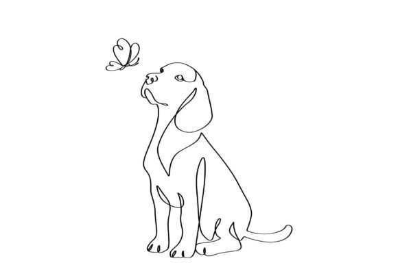 Download Single Line Art of Dog and Butterfly - Premium Resources