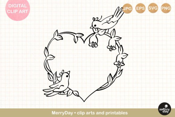 Download Love Birds Heart Frame Line Art - Line art Collection