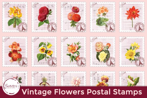 Download Vintage Floral Postal Stamps Stickers - Stickers Collection