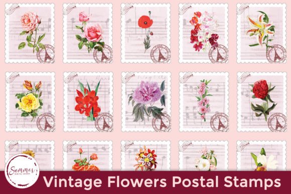 Download Floral Stickers Vintage Faux Stamps - Stickers Collection