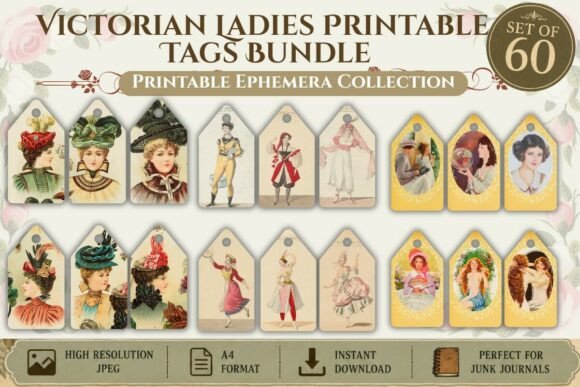 Download Victorian Ladies Printable Tags Bundle - Printable tags Collection